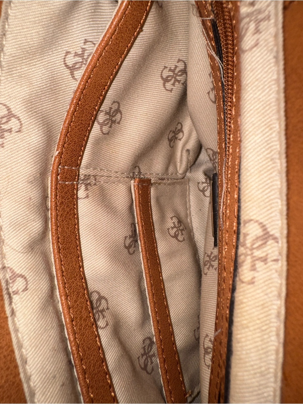 GUESS Brown/Tan Crossbody Satchel with Logo Charm - Picture 8 of 12